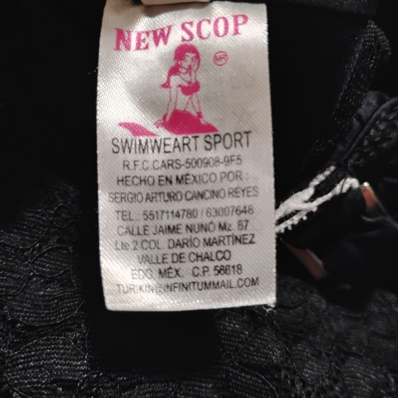 New Scop Swimwear | Black One Piece, Lace With Sheer Mid Section | Size Medium - Picture 7 of 15